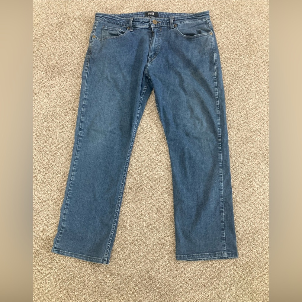Paige Mens Federal Navy Blue Jeans 36x26 Casual Straight Leg Pants